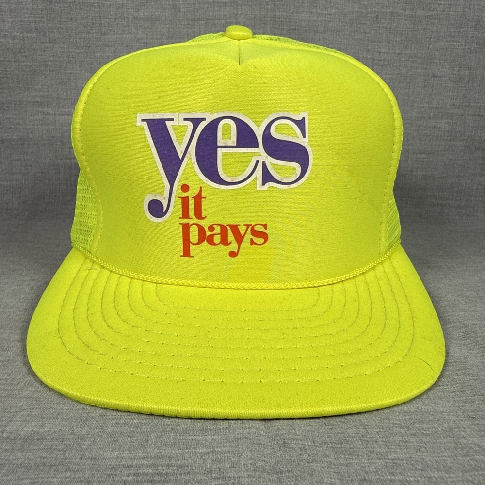 Yes It Pays Vintage Neon Snapback Hat Cap Nissin Rope Trucker Vintage Mesh Back